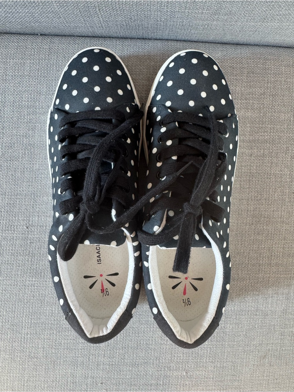 Isaac Mizrahi Black and White Polka Dot Lace-Up Sneakers